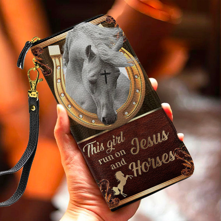 Homemerci This Girl Run On Jesus And Horses Printed Leather Wallet