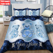 Homemerci Customized Name Teddy Bear Turquoise Color Bedding Set