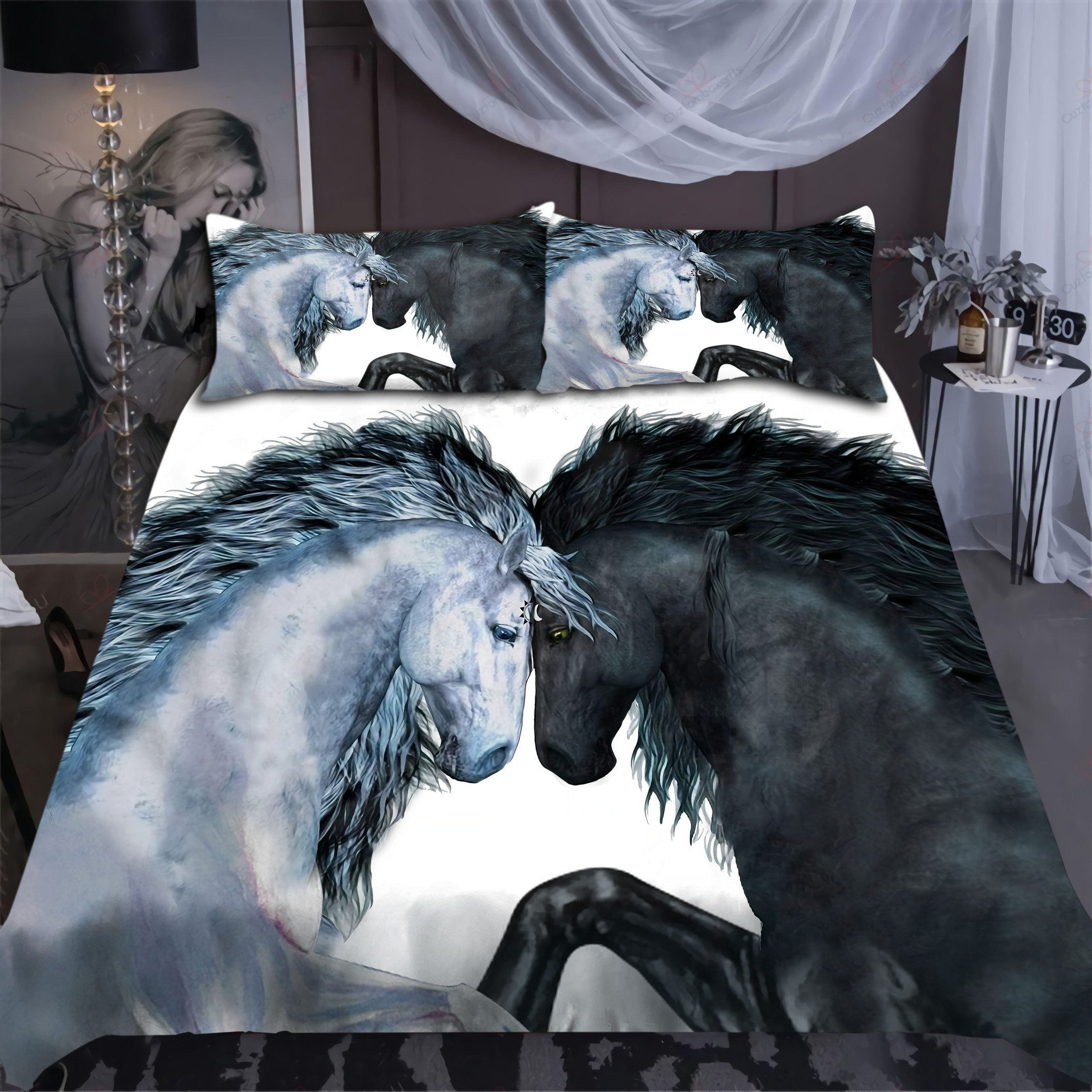 Homemerci Black Horse And White Horse Bedding Set TAHRS