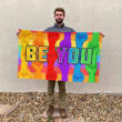 Homemerci LGBT Be You Pride Rainbow Colored Hand With a Fist Raised Up Printed Horizontal Flag