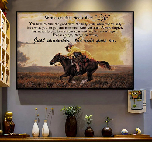 Cowboy And Horse Canvas While On This Ride Called Life, Gift For Horse Lovers, Love Racing Horse Wall Art