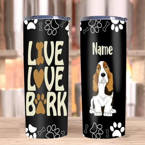 Custom Tumblers, Beagle Dog Tumblers, Gifts For Dog Lover, Live Love Bark Skinny Tumbler
