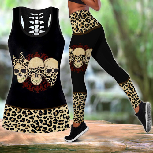 Homemerci Three Wise Skull Combo Hollow Tank Top And Legging Outfit TR