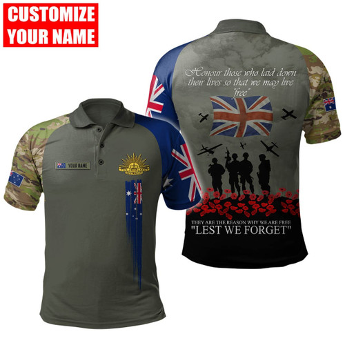 Homemerci Personalized Name Anzac Day Remember Australia 3D Printed Unisex Shirts