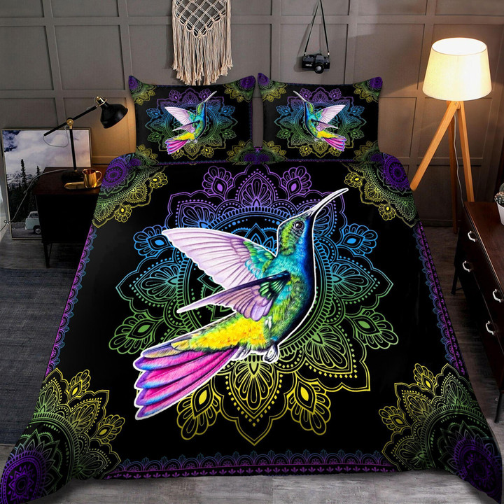 Homemerci Amazing Rainbow Hummingbird Mandala Bedding Set