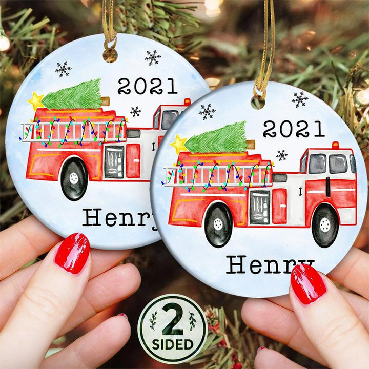 Homemerci Customize Name Firefighter Christmas Tree Hanging Ceramic Ornament