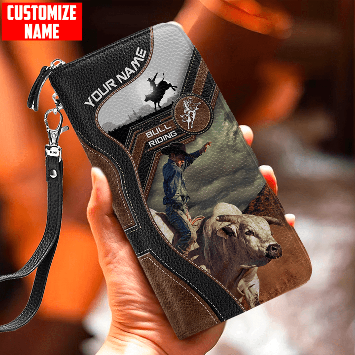Homemerci Bull Riding Personalized Name Printed Leather Wallet SN