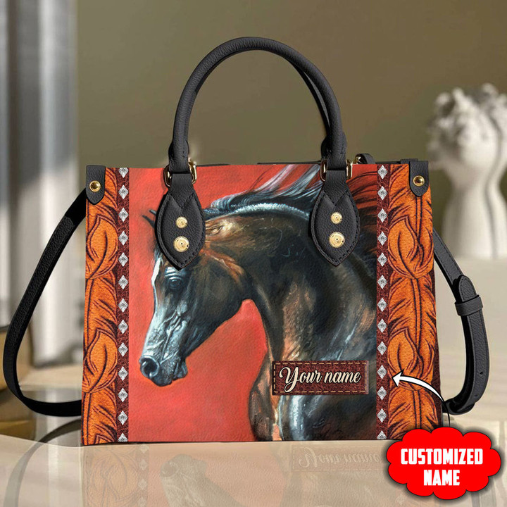 Homemerci Customized Name Horse Printed Leather Handbag HN
