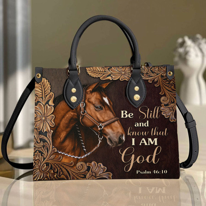 Homemerci Be Still And Know That I Am God Horse Printed Leather Handbag HN