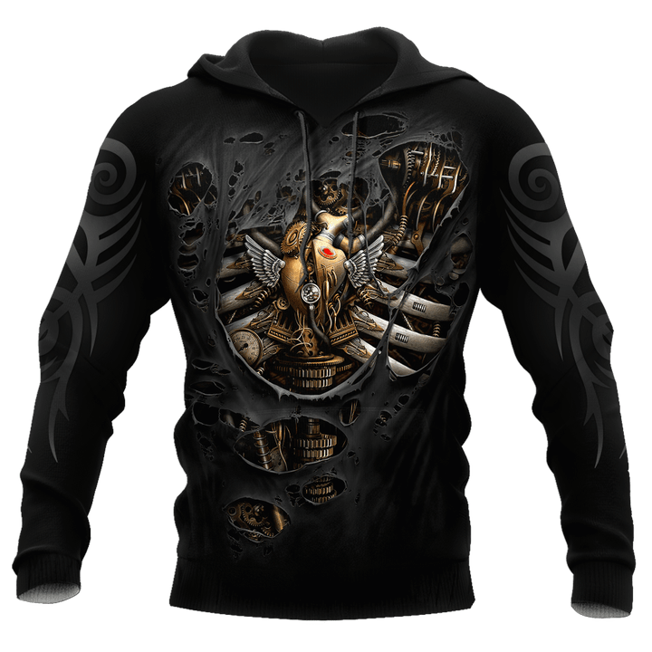 Homemerci Steampunk Mechanic Skull All Over Printed Hoodie For Men and Women TN