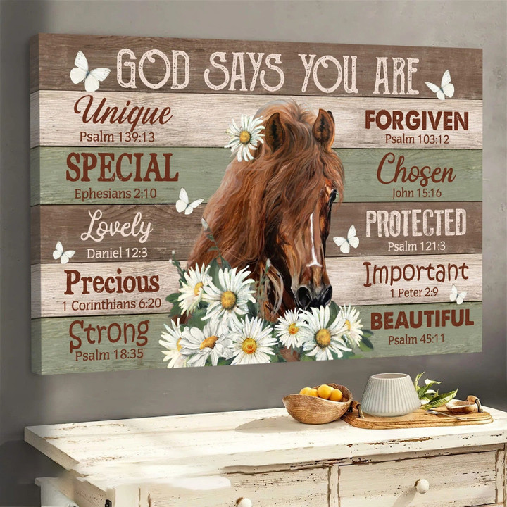 Homemerci God says you are unique, special - Jesus, Beautiful horse with daisy flower D Landscape Canvas Poster Wall Art