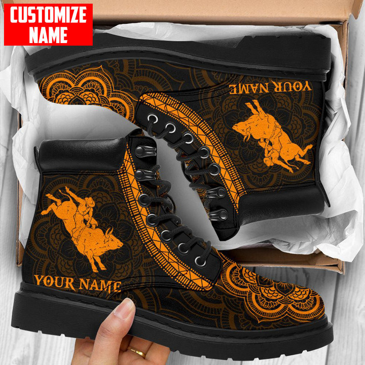 Homemerci Personalized Name D Orange Bull Riding Boots