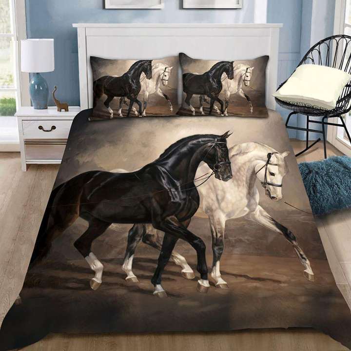 Homemerci Black And White Horses Bedding Set QB