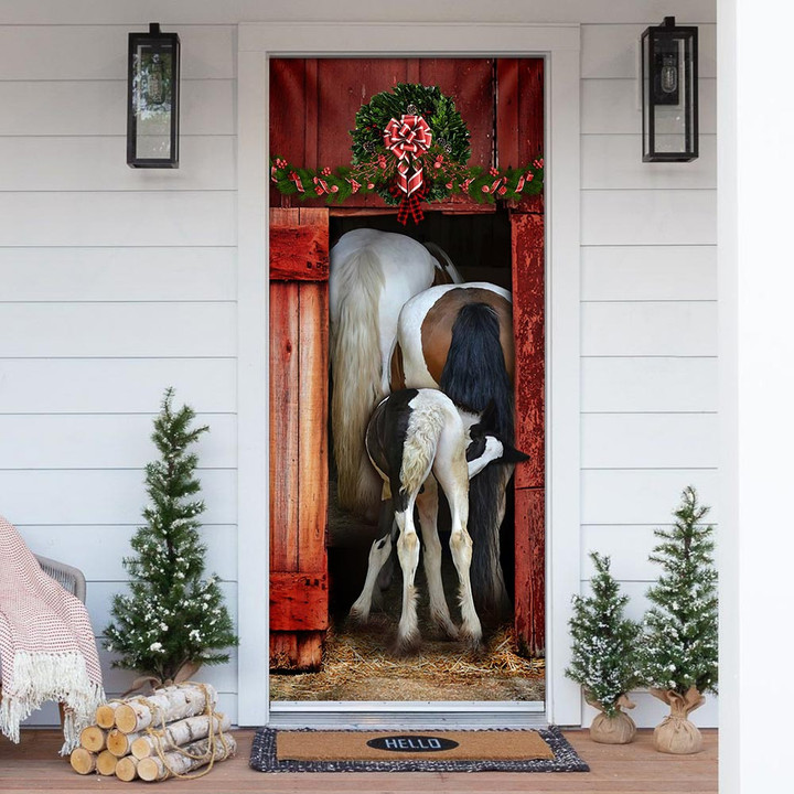 Homemerci Funny Family Horse Door Cover
