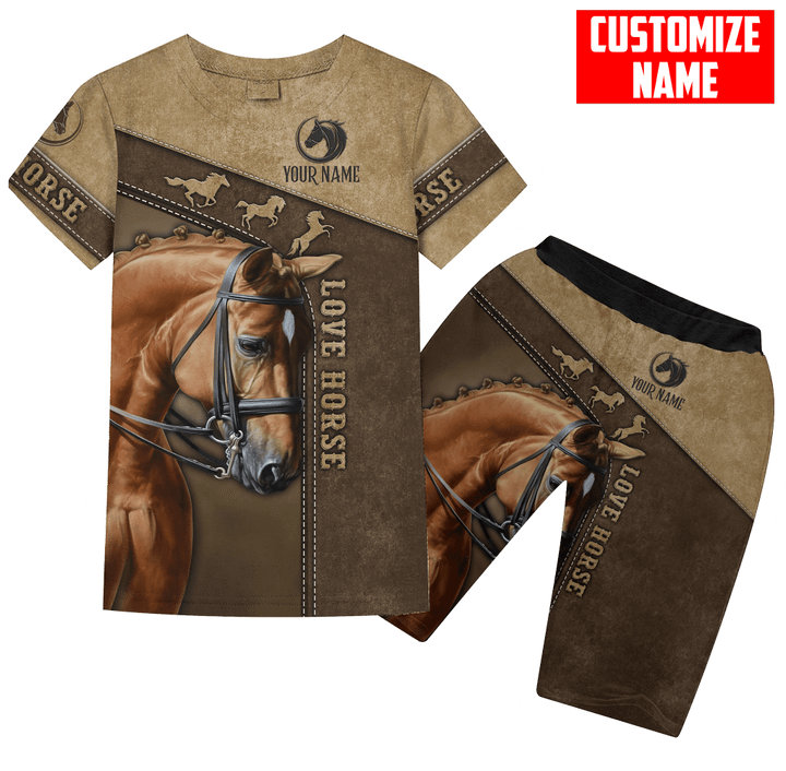 Homemerci Personalized Name Love Horse Combo T-shirt and Short