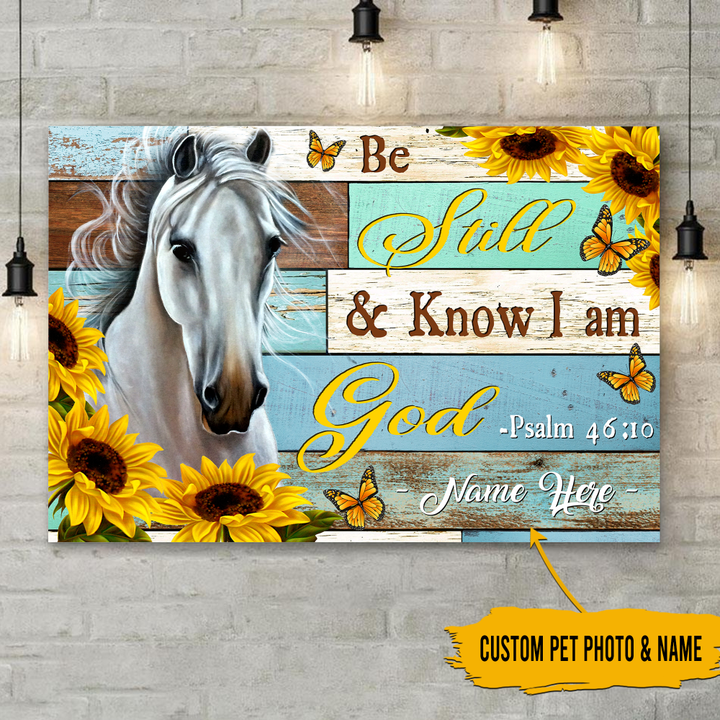 Homemerci Personalized Pet Photo Be Still & Know I am God D Landscape Horse Canvas Poster Wall Art