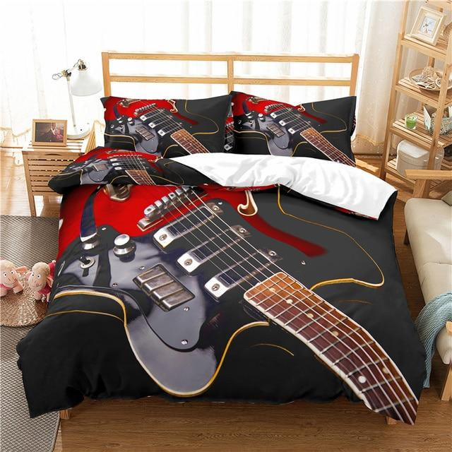 Homemerci Red/Black Electric Guitar Bedding Set .CTN