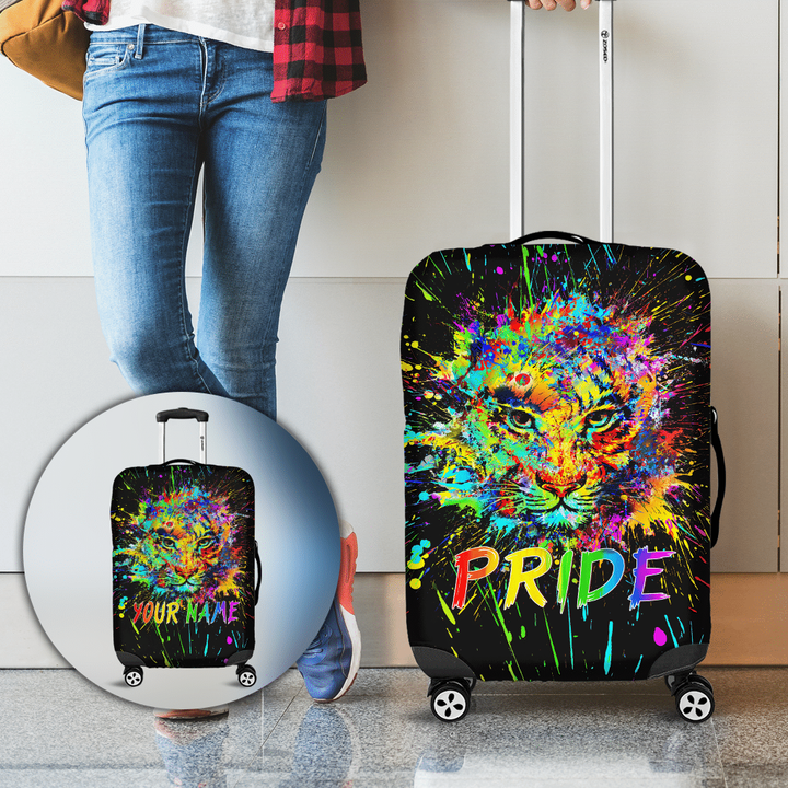 Homemerci Personalized LGBT Tiger PRIDE Splash Paint Black 3D Luggage Cover