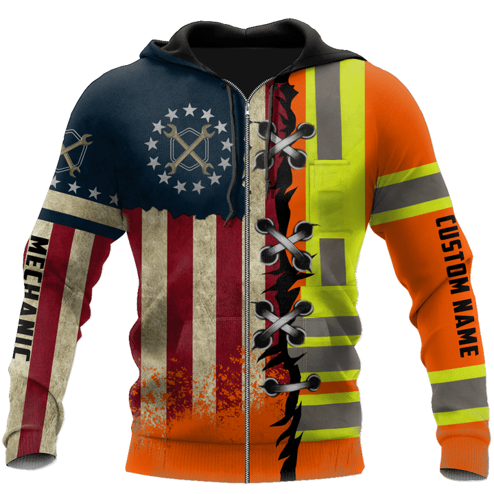 Homemerci Personalized Mechanic American Flag Hoodie Shirt for Men and Women TN