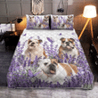 Bulldog Purple Flower Quilt Bedding Set
