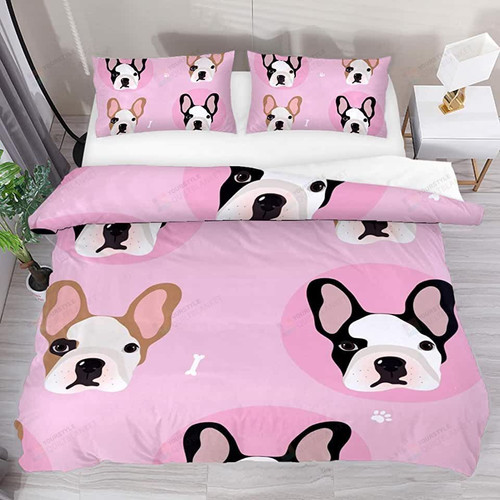French Bulldogs Dog Pattern Pink Bedding Set Bed Sheets Spread Comforter Duvet Cover Bedding Sets
