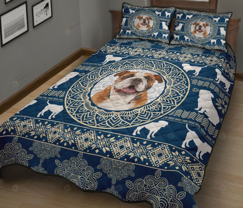 Bulldog Mandala Pattern Quilt Bedding Set Cotton Bed Sheets Spread Comforter Duvet Cover Bedding Sets