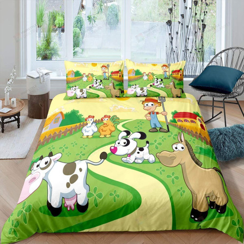 Cartoon Farm Animals Bedding Set Bed Sheet Spread Comforter Duvet Cover Bedding Sets