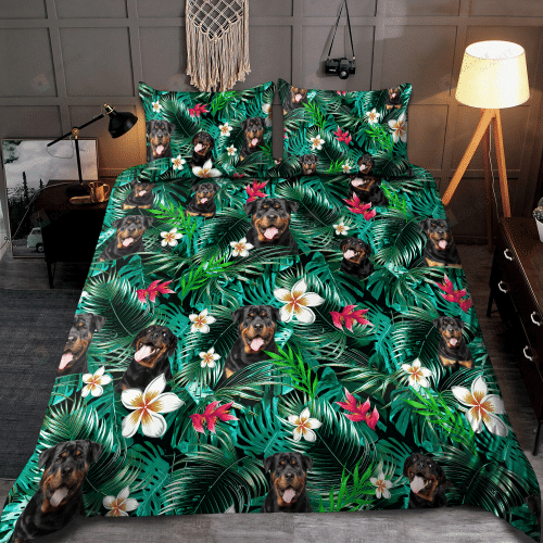 Rottweiler Dog And Hawaiian Pattern Bedding Set Bed Sheets Spread Comforter Duvet Cover Bedding Sets