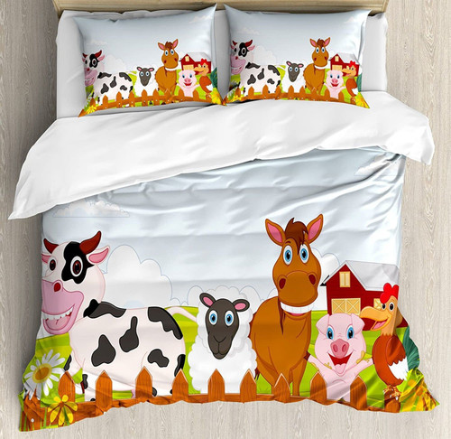 Farm Animals With Cow Horse Goat Pig And Chicken Bedding Set Bed Sheets Spread Comforter Duvet Cover Bedding Sets