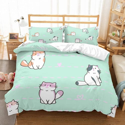 Cartoon Cats Bedding Set Bed Sheets Spread Comforter Duvet Cover Bedding Sets