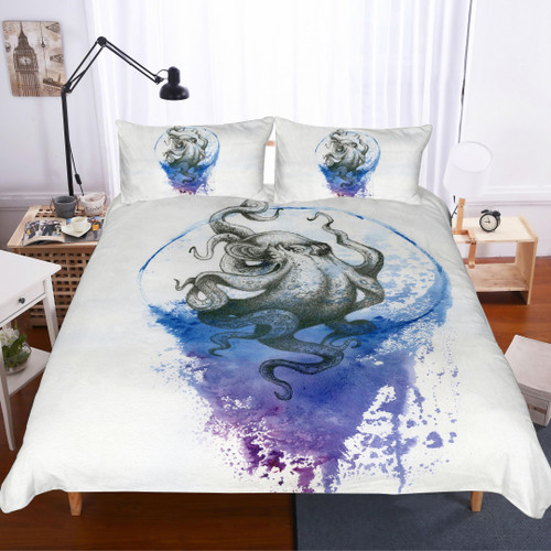 3d Blue Watercolor Octopus Pattern Bedding Set Bedding Sets Duvet