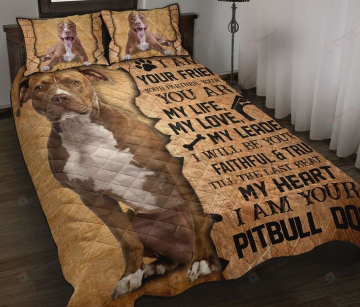 Pitbull Dog Wood Pieces Quilt Bedding Set