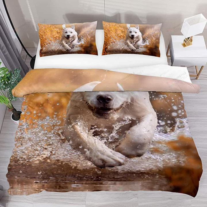Labrador Retriever Dog Is Running Through A River Bedding Set Bed Sheets Spread Comforter Duvet Cover Bedding Sets