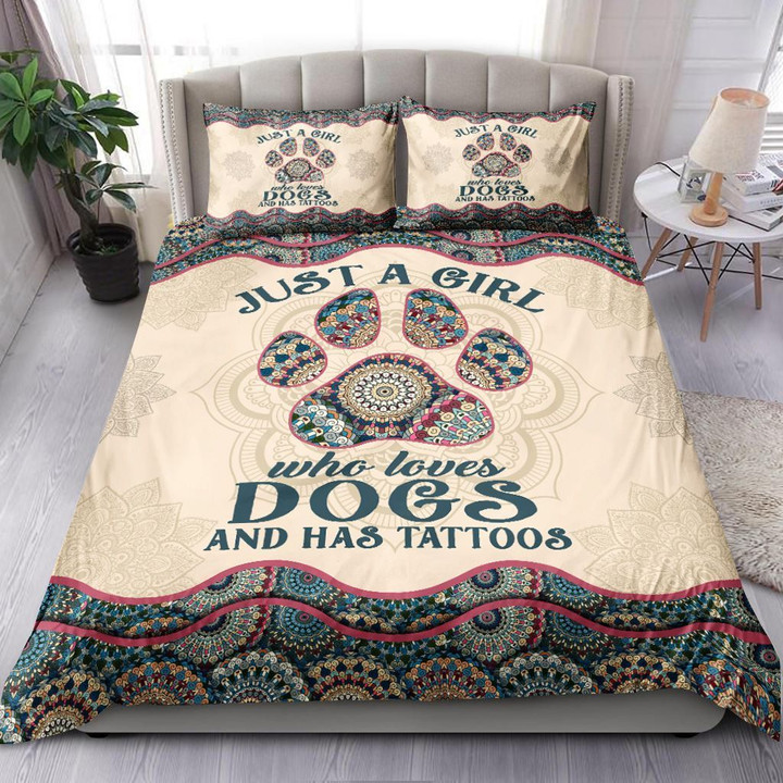 Just A Girl Who Love Dogs And Has Tattoos Bedding Set Bed Sheets Spread Comforter Duvet Cover Bedding Sets