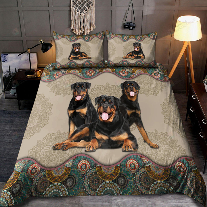 Rottweiler Dog And Mandala Pattern Bedding Set Bed Sheets Spread Comforter Duvet Cover Bedding Sets
