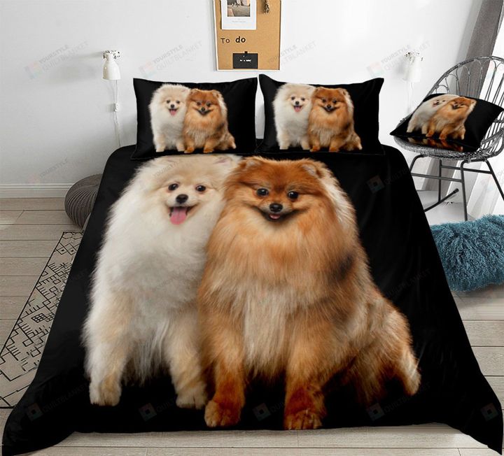 Pomeranian Dog Couple Black Bedding Set Bed Sheets Spread Comforter Duvet Cover Bedding Sets