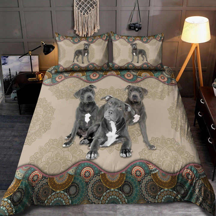 Pitbull Dog And Mandala Pattern Bedding Set Bed Sheets Spread Comforter Duvet Cover Bedding Sets