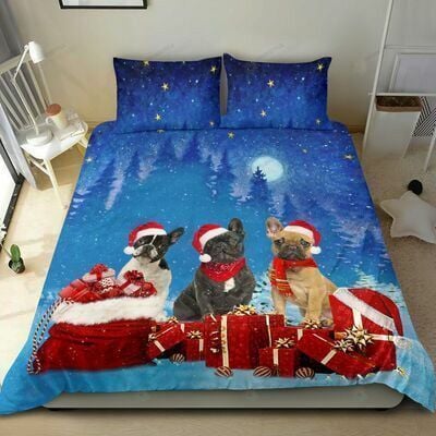 Christmas Night French Bulldog Bedding Set Bed Sheets Spread Comforter Duvet Cover Bedding Sets