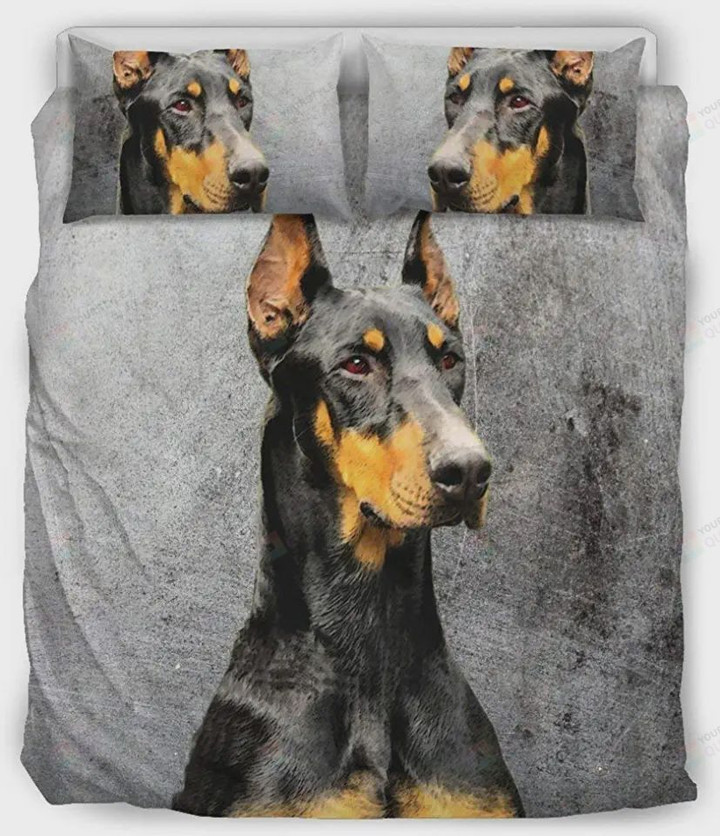 Doberman Dog Grey Bedding Set Bed Sheets Spread Comforter Duvet Cover Bedding Sets