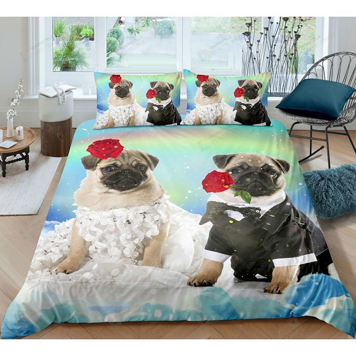 Couple Pug Dog Bedding Set Bed Sheets Spread Comforter Duvet Cover Bedding Sets
