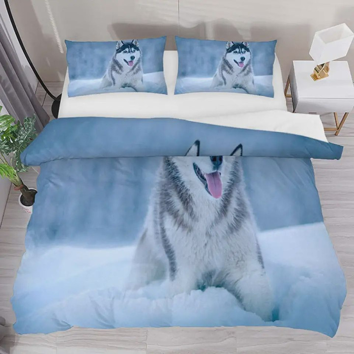 Huskey Dog In Snow  Bedding Set Bed Sheets Spread Comforter Duvet Cover Bedding Sets