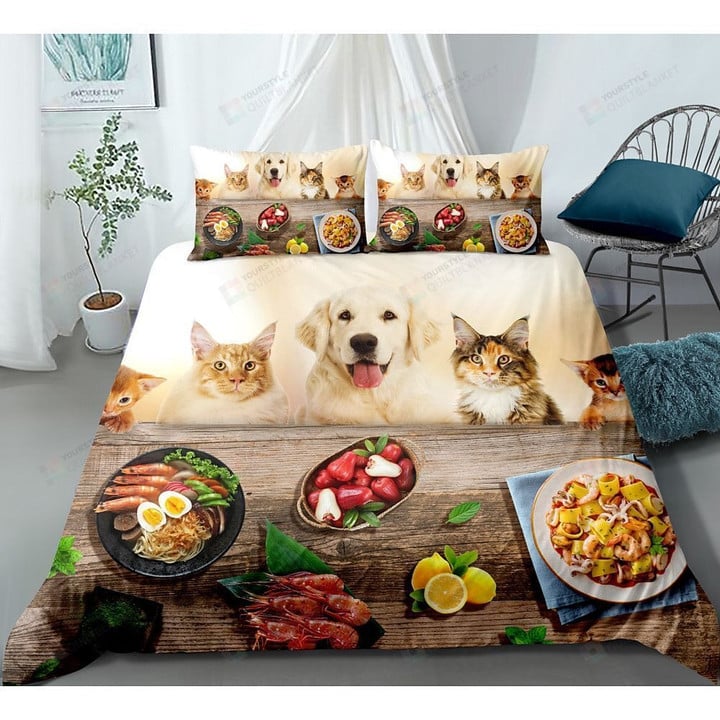Dog And Cats With Food Bedding Set Bed Sheets Spread Comforter Duvet Cover Bedding Sets