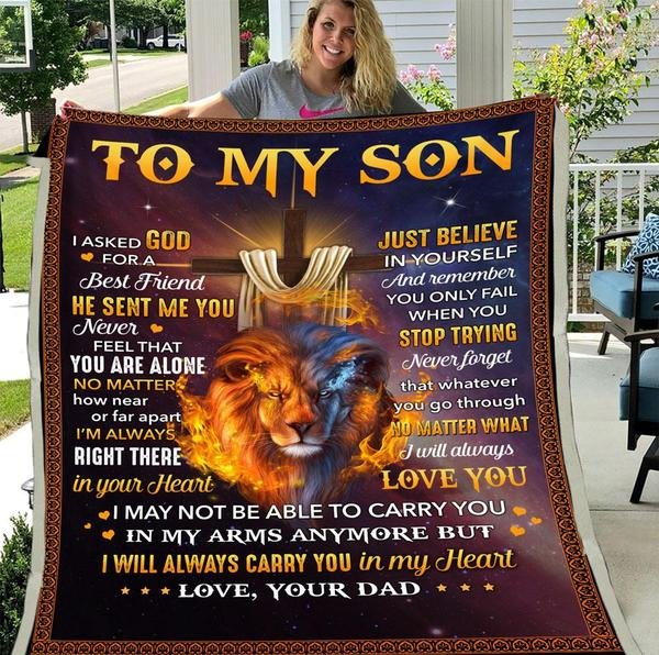 To My Son You Only Fail When You Stop Trying Fleece Blanket Animals Gift For FamilySon,Daughter,Lion Lovers Gift Fleece Blanket