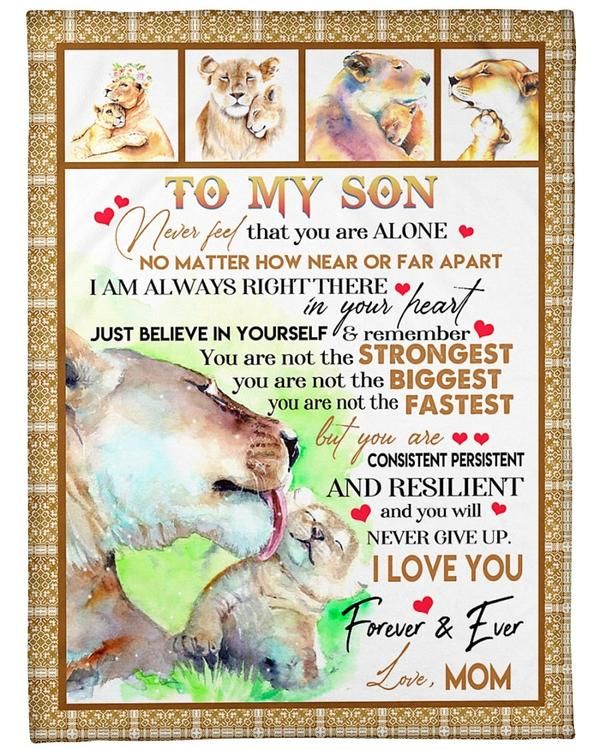 To My Son Consistent Persistent And Resilient Fleece Blanket Animals Gift For FamilyDaughter,Son,Lion Lovers Gift Fleece Blanket