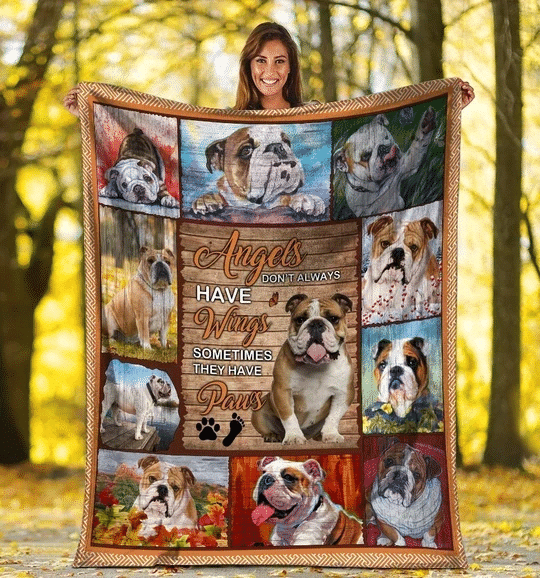 Dog Blanket Angels Don't Always Have Wings English Bulldog Dog Paw Fleece Blanket