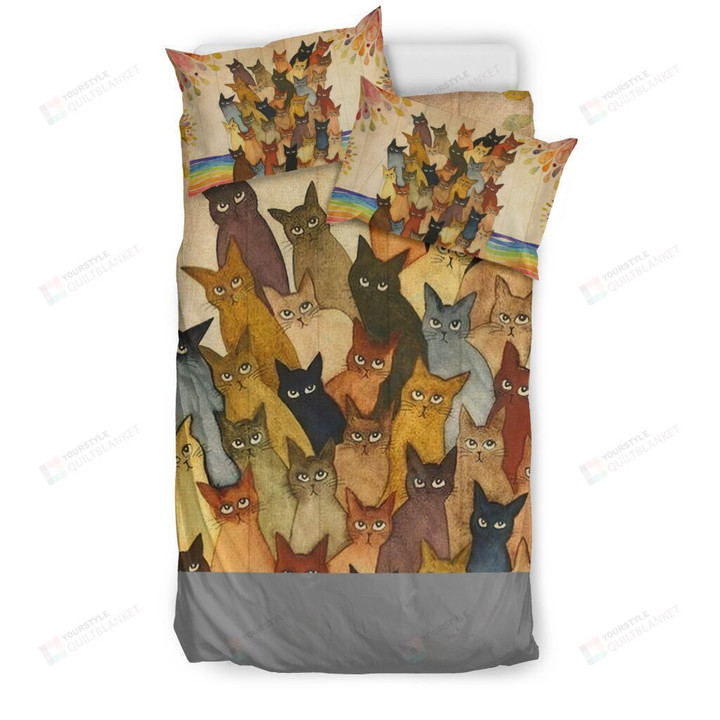 Colorful Cat Art Bedding Set Cotton Bed Sheets Spread Comforter Duvet Cover Bedding Sets