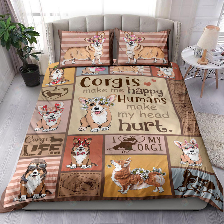Corgi Dog Corgi Make Me Happy Bedding Set Bed Sheets Spread Comforter Duvet Cover Bedding Sets