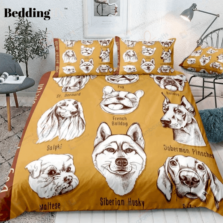 Dogs Portrait Sketch Pattern Bedding Set (Duvet Cover & Pillow Cases)