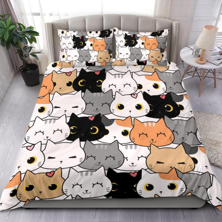 Cats Cute Pattern Bedding Set Bed Sheets Spread Comforter Duvet Cover Bedding Sets