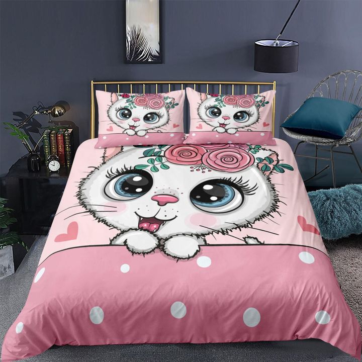 Beautiful Cat Pink Bedding Set Bed Sheets Spread Comforter Duvet Cover Bedding Sets